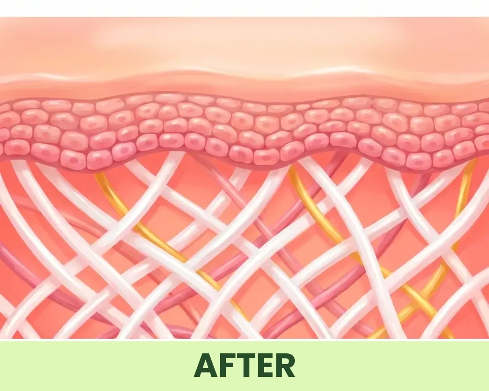 After: the rebuilt collagen mesh under the skin